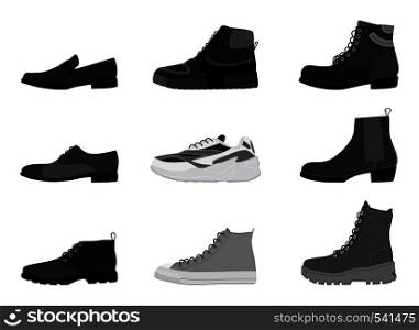Collection mens footwear isolated on white background. Set of men boots. Vector illustration. Collection mens footwear isolated on white background. Set of men boots.
