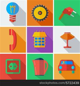 Collection modern flat icons Home Appliances with long shadow effect for design. Vector illustration.&#xA;