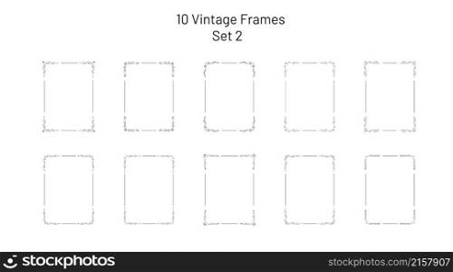 Collection of 10 nice retro ornate frames, corner flourishes, collection of exclusive rectangle vignettes, empty art deco oriental style templates, hand drawn design elements, for pages, blanks, greetings. Set of 10 unique retro vintage ornate frames, corner flourishes, set of exclusive templates, empty hand drawn rectangle design elements, for pages, certificates etc.