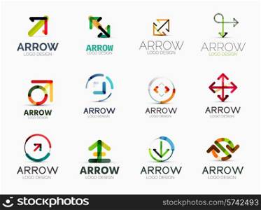 Collection of 12 arrow company logotypes, business symbols, icons, concepts