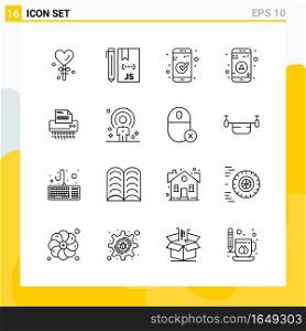 Collection of 16 Universal Line Icons. Icon Set for Web and Mobile.. Creative Black Icon vector background