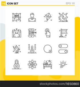 Collection of 16 Universal Line Icons. Icon Set for Web and Mobile.. Creative Black Icon vector background