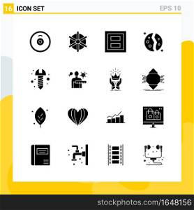 Collection of 16 Universal Solid Icons. Icon Set for Web and Mobile.. Creative Black Icon vector background