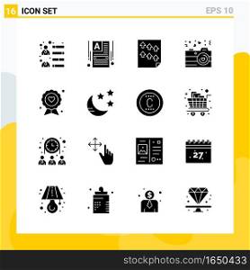 Collection of 16 Universal Solid Icons. Icon Set for Web and Mobile.. Creative Black Icon vector background