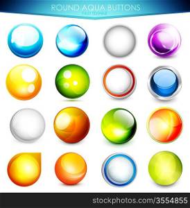 Collection of 16 various colorful aqua buttons - glossy shiny spheres. Fully editable EPS10 vector illustration