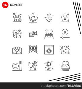 Collection of 16 Vector Icons in Line style. Pixle Perfect Outline Symbols for Web and Mobile. Line Icon Signs on White Background. 16 Icons.. Creative Black Icon vector background