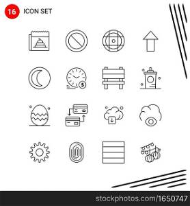 Collection of 16 Vector Icons in Line style. Pixle Perfect Outline Symbols for Web and Mobile. Line Icon Signs on White Background. 16 Icons.. Creative Black Icon vector background