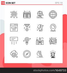 Collection of 16 Vector Icons in Line style. Modern Outline Symbols for Web and Mobile. Line Icon Sign Isolated on White Background. 16 Icons.. Creative Black Icon vector background
