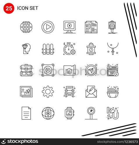 Collection of 25 Vector Icons in Line style. Pixle Perfect Outline Symbols for Web and Mobile. Line Icon Signs on White Background. 25 Icons.. Creative Black Icon vector background