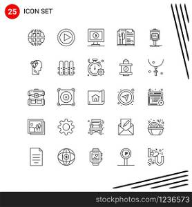 Collection of 25 Vector Icons in Line style. Pixle Perfect Outline Symbols for Web and Mobile. Line Icon Signs on White Background. 25 Icons.. Creative Black Icon vector background
