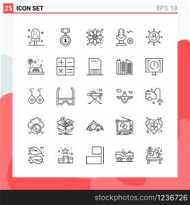 Collection of 25 Vector Icons in Line style. Modern Outline Symbols for Web and Mobile. Line Icon Sign Isolated on White Background. 25 Icons.. Creative Black Icon vector background