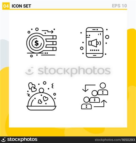 Collection of 4 Universal Line Icons. Icon Set for Web and Mobile.. Creative Black Icon vector background