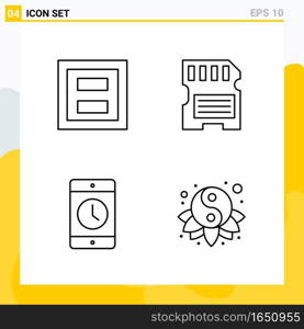 Collection of 4 Universal Line Icons. Icon Set for Web and Mobile.. Creative Black Icon vector background