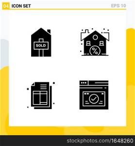 Collection of 4 Universal Solid Icons. Icon Set for Web and Mobile.. Creative Black Icon vector background