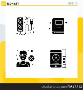 Collection of 4 Universal Solid Icons. Icon Set for Web and Mobile.. Creative Black Icon vector background