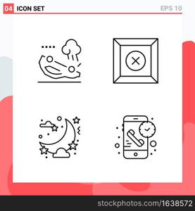 Collection of 4 Vector Icons in Line style. Modern Outline Symbols for Web and Mobile. Line Icon Sign Isolated on White Background. 4 Icons.. Creative Black Icon vector background