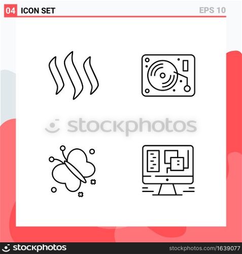 Collection of 4 Vector Icons in Line style. Modern Outline Symbols for Web and Mobile. Line Icon Sign Isolated on White Background. 4 Icons.. Creative Black Icon vector background