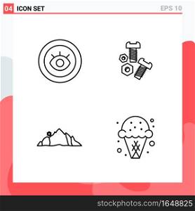 Collection of 4 Vector Icons in Line style. Modern Outline Symbols for Web and Mobile. Line Icon Sign Isolated on White Background. 4 Icons.. Creative Black Icon vector background