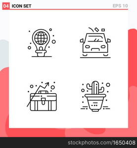 Collection of 4 Vector Icons in Line style. Modern Outline Symbols for Web and Mobile. Line Icon Sign Isolated on White Background. 4 Icons.. Creative Black Icon vector background