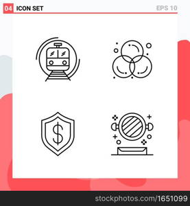 Collection of 4 Vector Icons in Line style. Modern Outline Symbols for Web and Mobile. Line Icon Sign Isolated on White Background. 4 Icons.. Creative Black Icon vector background