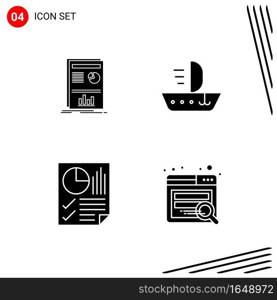 Collection of 4 Vector Icons in solid style. Pixle Perfect Glyph Symbols for Web and Mobile. Solid Icon Signs on White Background. 4 Icons.. Creative Black Icon vector background