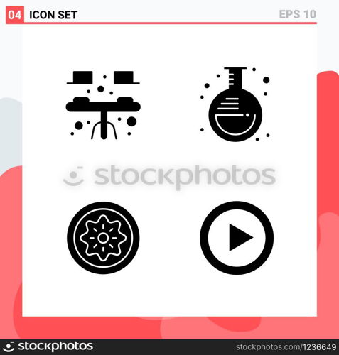 Collection of 4 Vector Icons in solid style. Modern Glyph Symbols for Web and Mobile. Solid Icon Sign Isolated on White Background. 4 Icons.. Creative Black Icon vector background