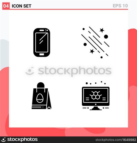 Collection of 4 Vector Icons in solid style. Modern Glyph Symbols for Web and Mobile. Solid Icon Sign Isolated on White Background. 4 Icons.. Creative Black Icon vector background
