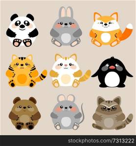 Collection of 6 vector cute kawaii baby animals. Eps 10