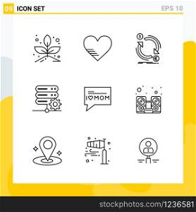 Collection of 9 Universal Line Icons. Icon Set for Web and Mobile.. Creative Black Icon vector background