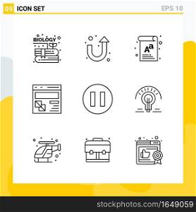 Collection of 9 Universal Line Icons. Icon Set for Web and Mobile.. Creative Black Icon vector background