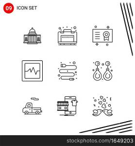 Collection of 9 Vector Icons in Line style. Pixle Perfect Outline Symbols for Web and Mobile. Line Icon Signs on White Background. 9 Icons.. Creative Black Icon vector background