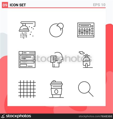 Collection of 9 Vector Icons in Line style. Modern Outline Symbols for Web and Mobile. Line Icon Sign Isolated on White Background. 9 Icons.. Creative Black Icon vector background