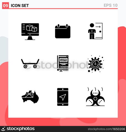 Collection of 9 Vector Icons in solid style. Modern Glyph Symbols for Web and Mobile. Solid Icon Sign Isolated on White Background. 9 Icons.. Creative Black Icon vector background