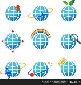 Collection of 9 vector icons with globe.