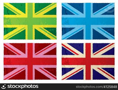 Collection of abstract british grunge flags with color variation