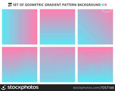 Collection of abstract geometric gradients pattern blue and pink backgrounds. Vector illustration