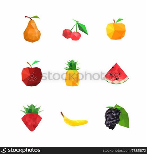 Collection of abstract origami fruits, isolated on wwhite background