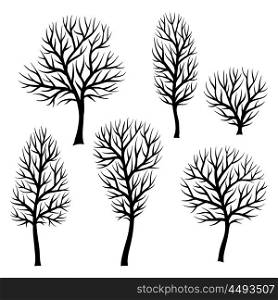 Collection of abstract stylized black trees silhouettes. Collection of abstract stylized black trees silhouettes.