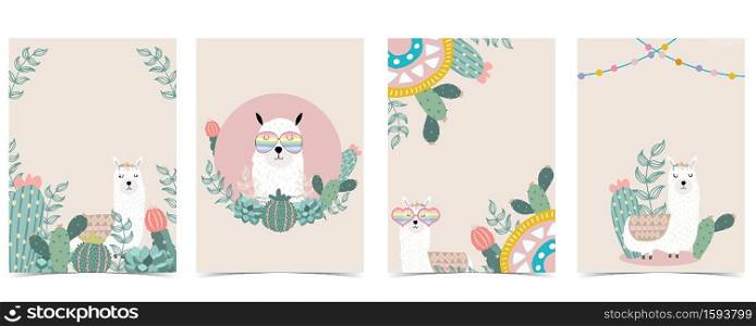 Collection of animal background set with llama, cactus,flower.Editable vector illustration for website, invitation,postcard and sticker