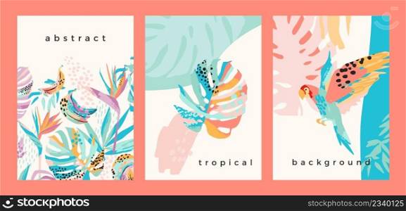 Collection of art backgrounds with abstract tropical nature. Modern design for posters, covers, cards, interior decor and other users.. Collection of art backgrounds with abstract tropical nature. Modern design