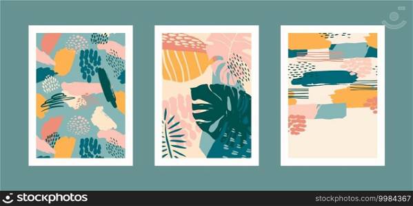 Collection of art prints with abstract tropical leaves. Modern design for posters, covers, cards, interior decor and other users. Proportion A4.. Collection of art prints with abstract tropical leaves. Modern design for posters, covers, cards, interior decor and other users.