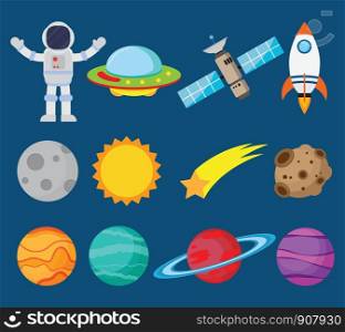 Collection of astronauts in space and planet vector set - Vector illustration
