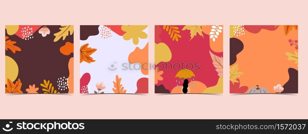 Collection of autumn background set with leaves,maple,frame.Editable vector illustration for birthday invitation,postcard and website banner