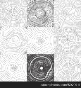 Collection of Backgrounds Tree Rings. Collection set of 9 tree rings backgrounds. Black color on white background