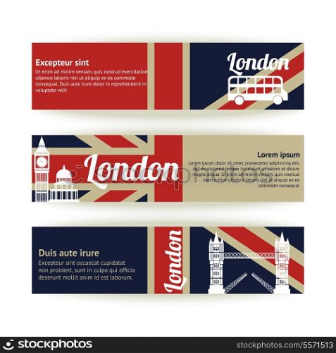 Collection of banners and ribbons with London landmark buildings isolated vector illustration