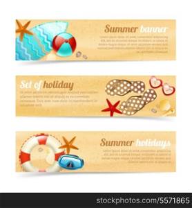 Collection of banners and ribbons with summer holiday vacation design elements isolated vector illustration