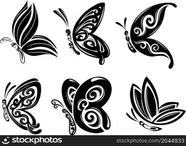 Collection of beautiful butterflies for tattoo design of illustration
