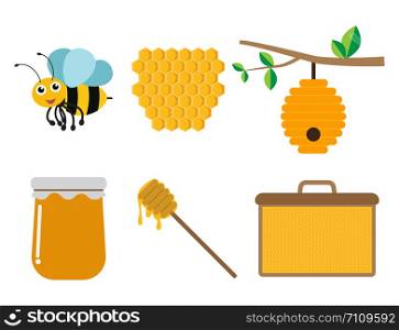 Collection of bee and honey product set on white background - vector illustration