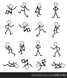 Collection of black vector silhouettes of various little men in different poses