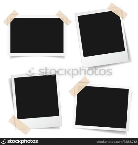 Collection of blank photo frames with adhesive tape, different shadow effects and empty space for your photograph and picture. EPS 10 vector illustration isolated on white background.